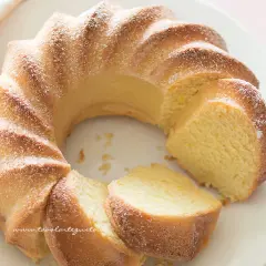 Deliziosa torta di ricotta, soffice e profumata, spolverata di zucchero a velo su un piatto bianco.