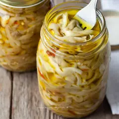 Melanzane sotto sale in olio d'oliva, pronte per essere gustate. Un classico antipasto italiano.